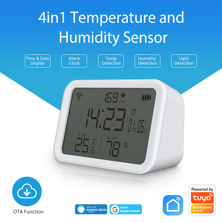 NEO Tuya WiFi Smart Clock Sensor – 4-in-1 Temperature, Humidity, Light & Time Display