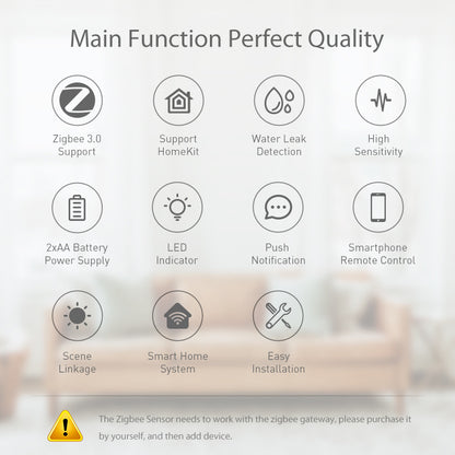 NEO Tuya ZigBee & Apple HomeKit Smart Water Leak Sensor – WiFi Flood Alarm Detector for Home Safety & Smart Automation