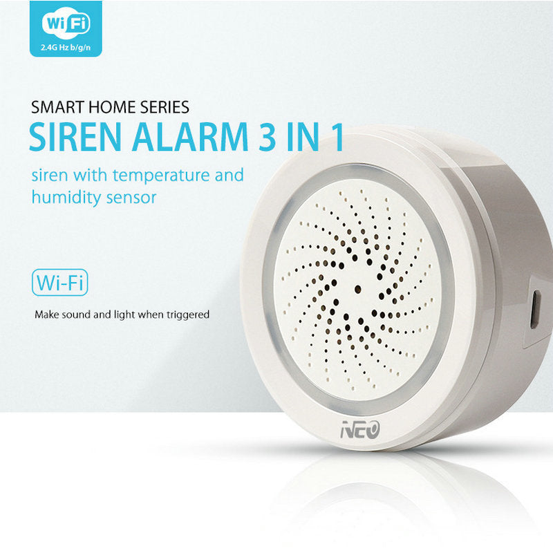 ZigBee & WiFi Sound & Light Security Alarm with Temperature & Humidity Sensor, USB/Battery Powered