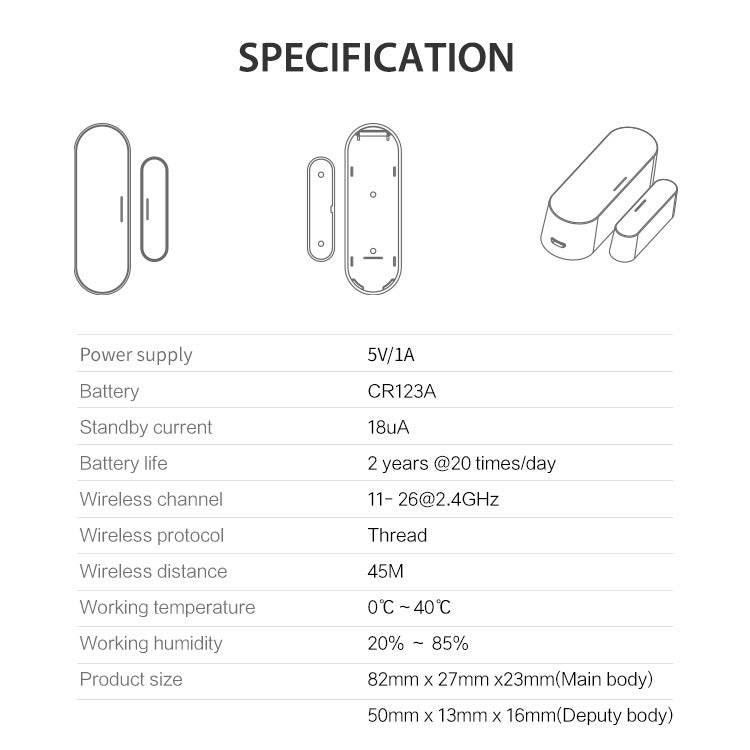 Tuya Matter / Thread / Wi-Fi Smart Door & Window Sensor – Mobile Alert Contact Alarm for Home Security & Automation