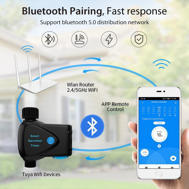Tuya Smart WiFi Garden Irrigation Controller – Single-Zone Watering Timer with Hose Connector, App Control & Automatic Scheduling