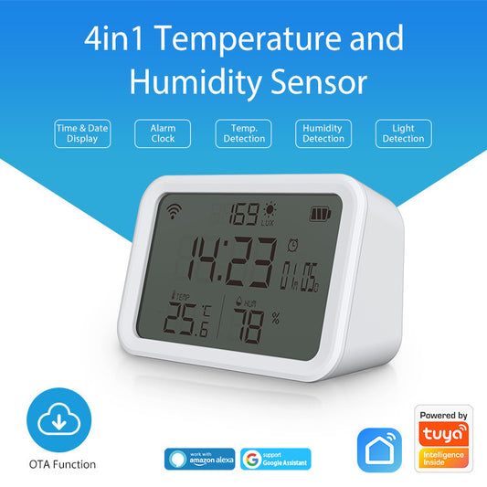 NEO Tuya WiFi Smart Clock Sensor – 4-in-1 Temperature, Humidity, Light & Time Display