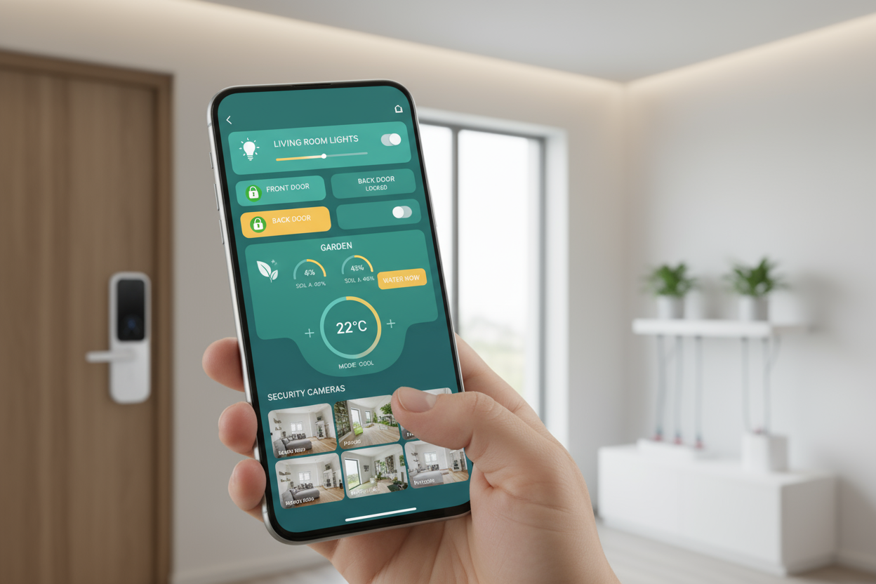 using apps to control all kinds of home applicances, such as lights, doors, plants watering, etc.